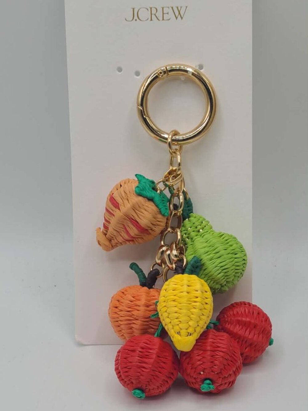 J Crew Gold Tone Raffia Fruity Bag Charm NWT - Picture 2 of 7